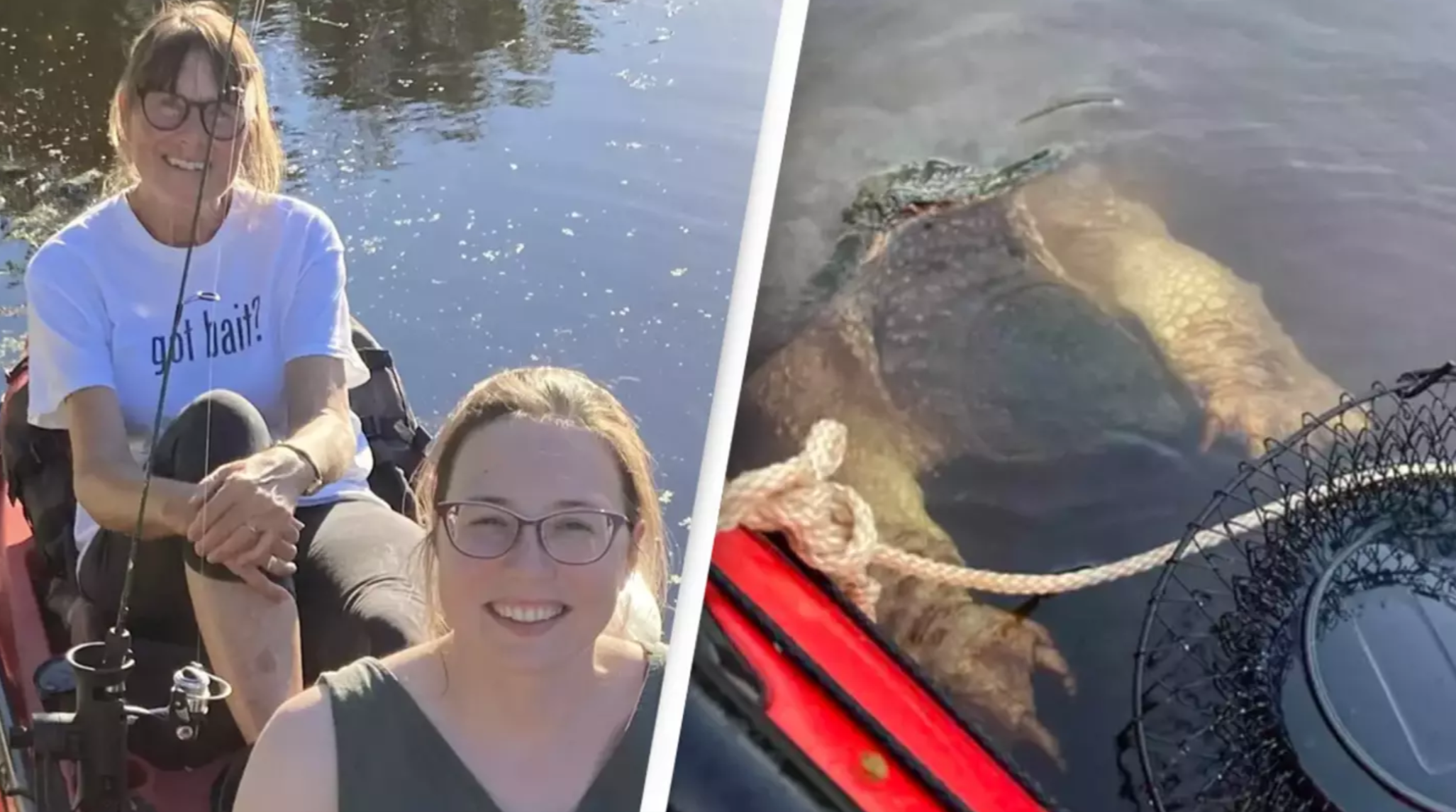 Mère et fille surprises alors qu'une énorme créature 'aux griffes d'ours' s'accroche à leur kayak
